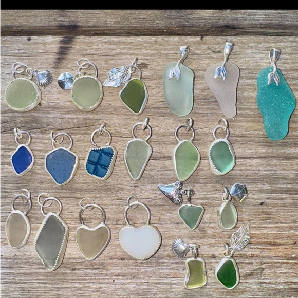 Green Sea glass Handmade 995 silver leaf charm soldered necklace beach - Picture 6 of 8